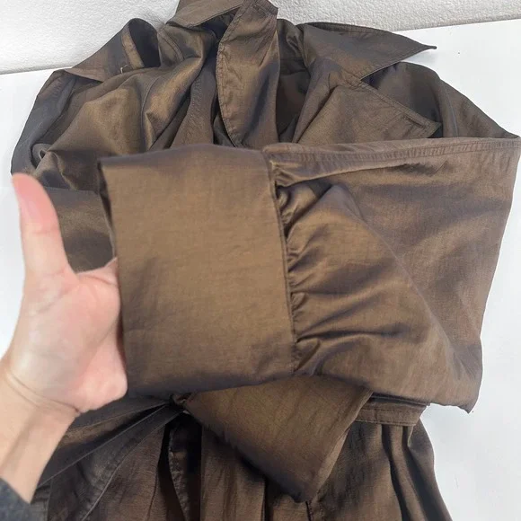 Vintage Mycra Pac Designer Wear Brown Bronze Long Raincoat Hooded Jacket P